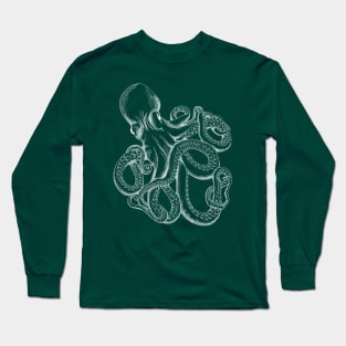 Realistic Octopus - White Line Art Long Sleeve T-Shirt